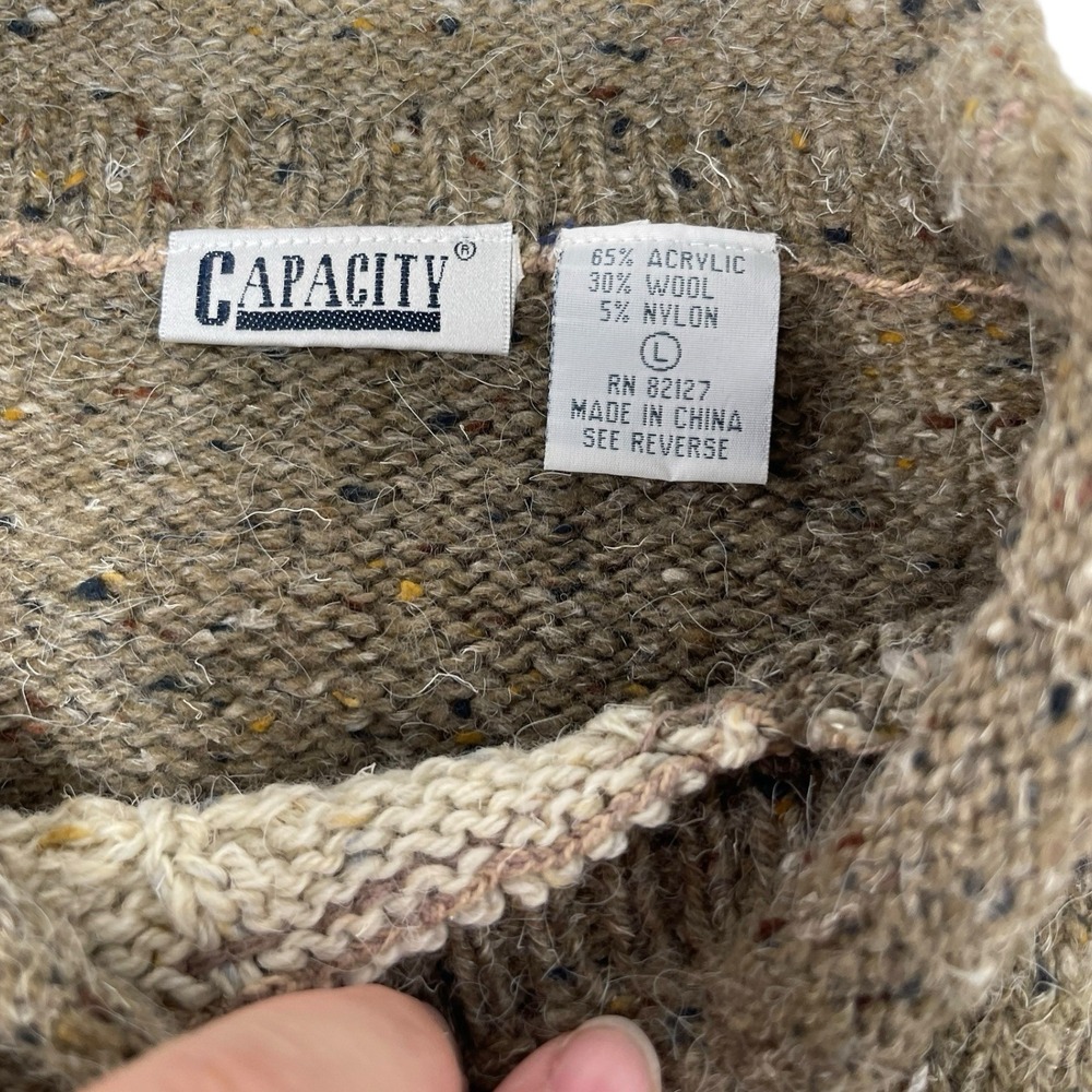 Capacity L Brown Colorblock Sweater Cable Knit Wool Blend‎ Vintage Grandpa Core - Picture 9 of 11
